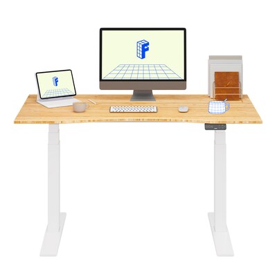 FlexiSpot E7COMMERCIAL 55W Electric Adjustable Bamboo Standing Desk, Bamboo/White (E7WCOMCR5528LBZ
