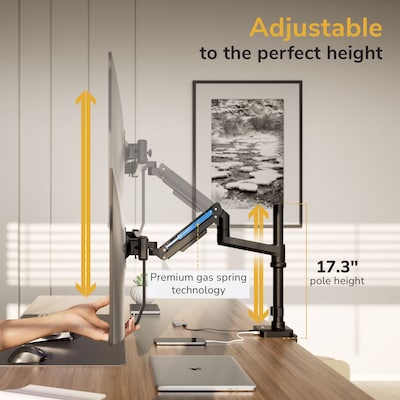 Mount-It! Dual Monitor Gas Spring Desk Mount with Pole and Crossbar For Screens Up to 32", 19.8 lbs Per Arm, Black (MI-12005)