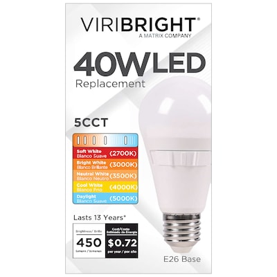 Viribright 5 Watts Warm White LED Household Bulb, 12/Box (CCT-450105-12)