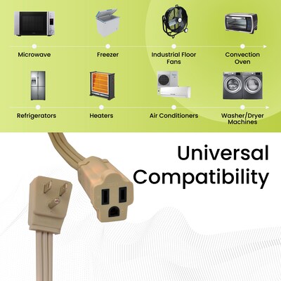 GoGreen Power 14/3 6' Appliance Cord, Beige, 3/Pack (GG-25606)