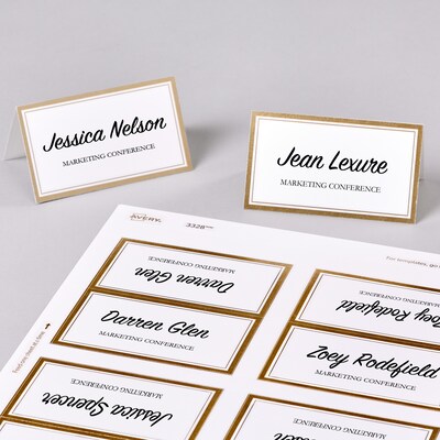 Avery 2" x 3.5" White/Gold Matte Table Tent, Laser/Inkjet, 80 Cards/Pack (3328)