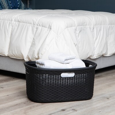 Mind Reader 10.57-Gallon Laundry Basket with Handles, Plastic, Black, 2/Set (40LBASK2PK-BLK)