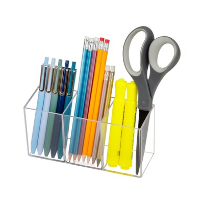 Mind Reader 3-Compartment Plastic Pen and Accessories Holder, Clear (COMPY-CLR)