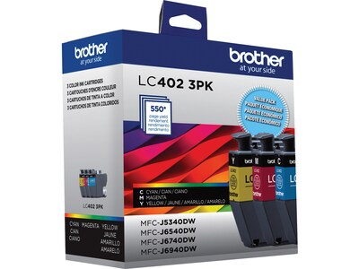 Brother LC402 Assorted Colors Standard Yield Ink Cartridges, 3/Pack (LC4023PKS)