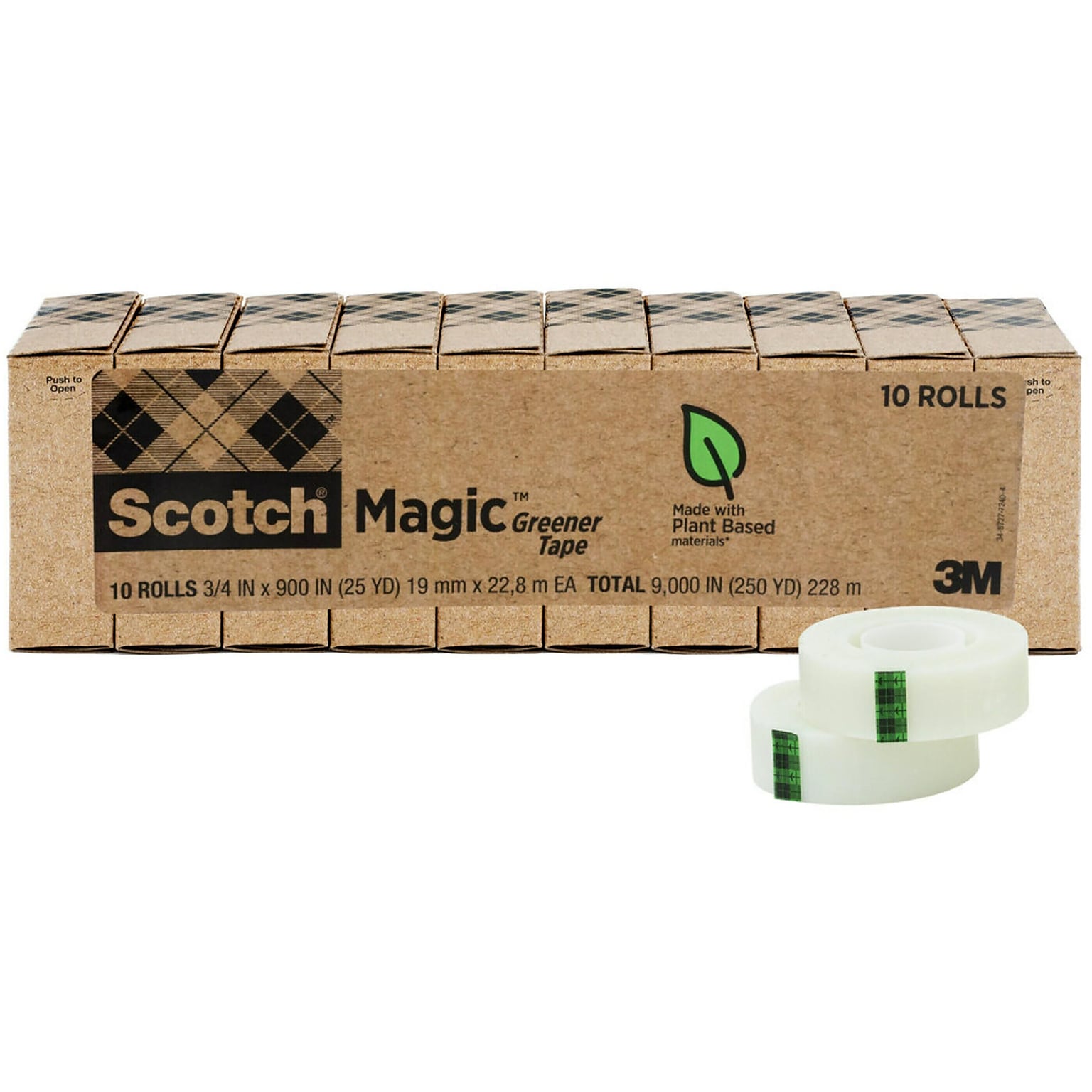 Scotch Greener Magic Tape, Invisible, Refill, 3/4 in x 900 in, 10 Tape Rolls, Home Office and Back to School Supplies