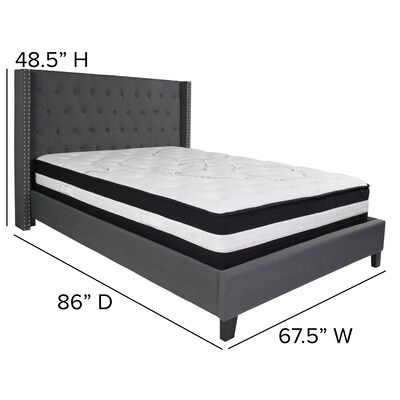 Flash Furniture Riverdale Tufted Upholstered Platform Bed in Dark Gray Fabric with Pocket Spring Mattress, Queen (HGBM47)