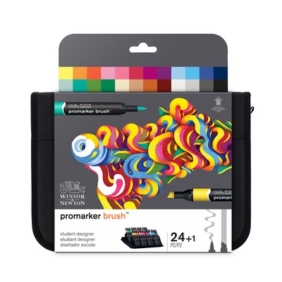 Winsor & Newton Promarker Brush Student Designer Alcohol Based Marker, Assorted Colors, 24/Pack (WNX0290079)