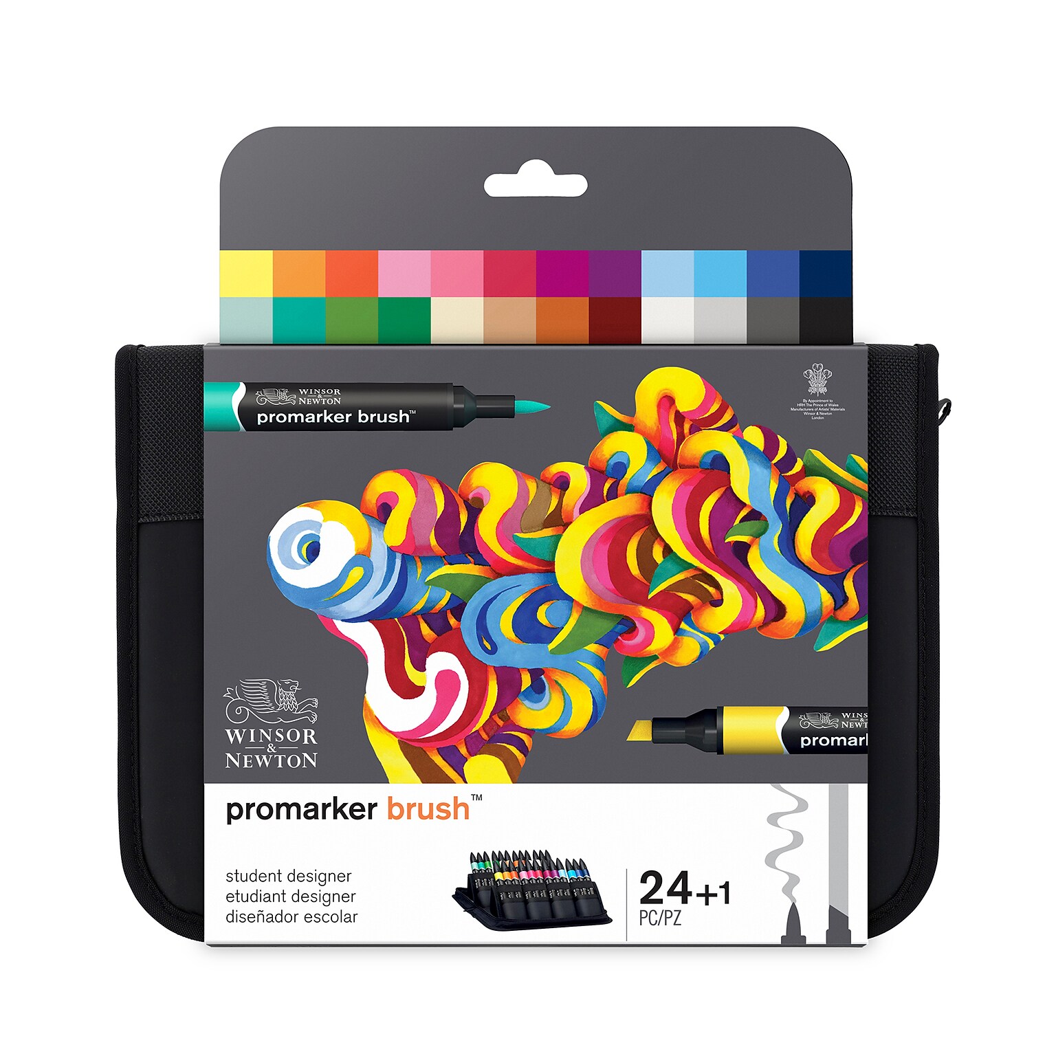 Winsor & Newton Promarker Brush Student Designer Alcohol Based Marker, Assorted Colors, 24/Pack (WNX0290079)