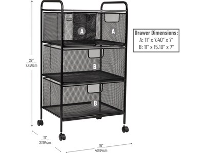 Mind Reader 4-Drawer Mobile Utility Cart with Wheels, Metal, Black (4DRMESH-BLK)