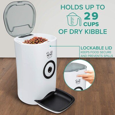 Arf Pets Smart Automatic Pet Feeder w/ Wi-Fi, HD Camera, Video Recording & App Control, White (APFWVC)