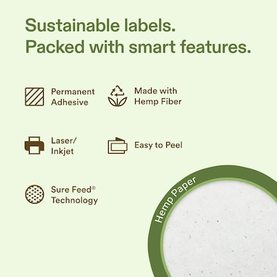 Avery Hemp Rectangle Laser/Inkjet Multipurpose Labels, 2/3 x 3-7/16, Off-White (240/Pack)