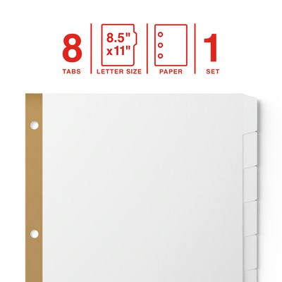 Staples Large Tab Write & Erase Paper Dividers, White, 8-Tabs (ST63046)