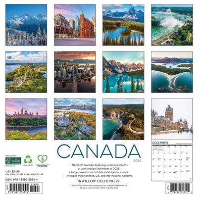 2026 Willow Creek Canada 12 x 12 Monthly Wall Calendar (55694)