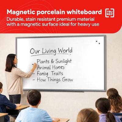 TRU RED™ Magnetic Porcelain Dry Erase Board, Gunmetal Frame, 5' x 3' (TR61186)