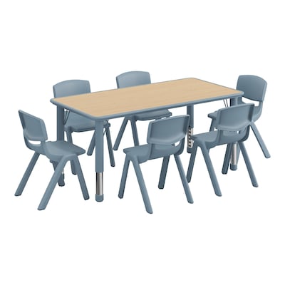 Flash Furniture Emmy Rectangular Activity Table Set, 47.25 x 23.5, Height Adjustable, Natural Woodgrain & Dusty Blue