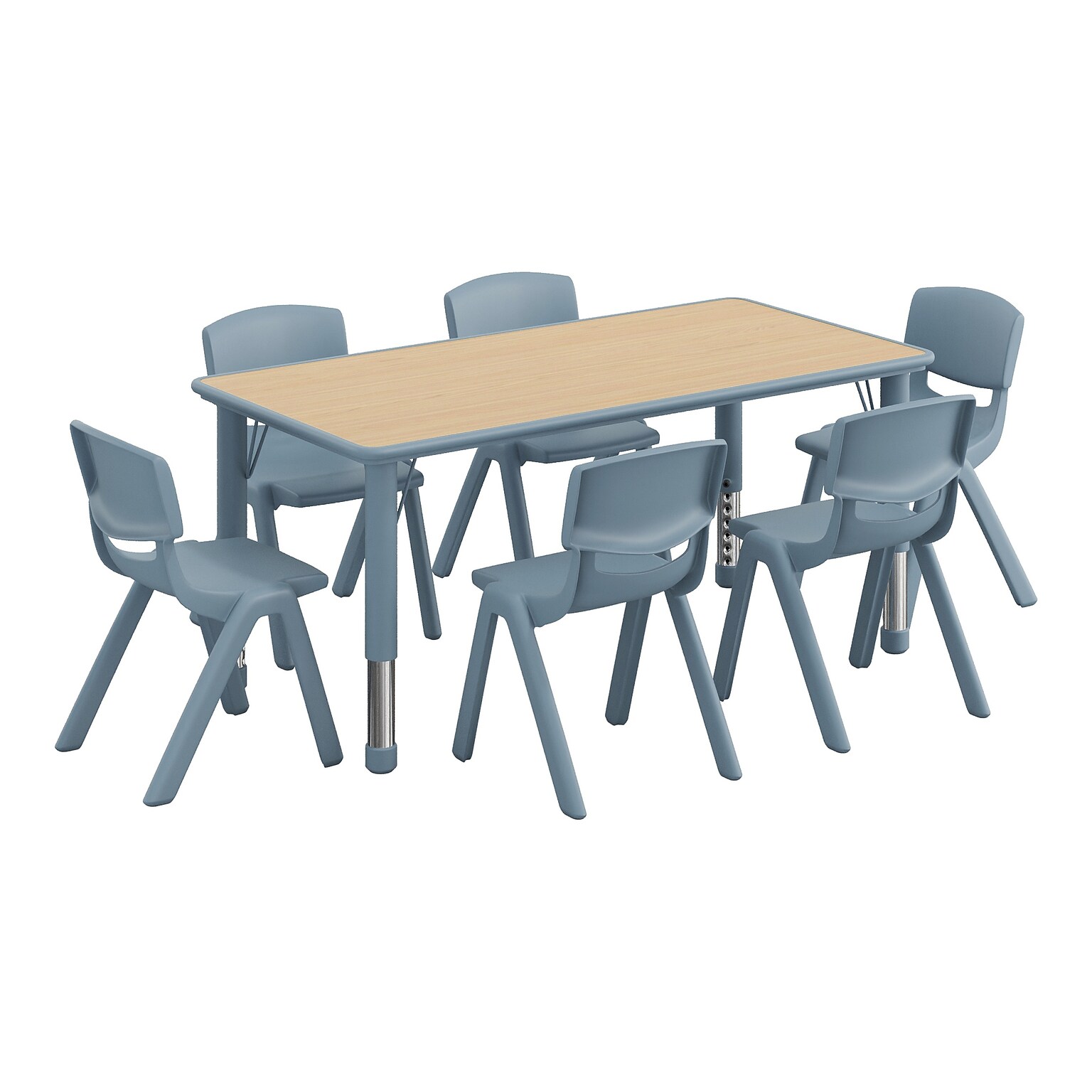 Flash Furniture Emmy Rectangular Activity Table Set, 47.25 x 23.5, Height Adjustable, Natural Woodgrain & Dusty Blue