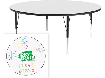 Correll 60 Round Activity Table, Height-Adjustable, Frosty White/Black (A60DE-RND-80)