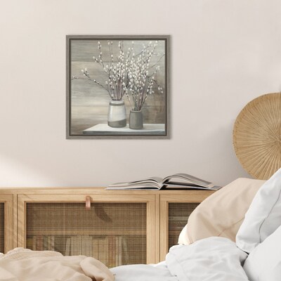 Amanti Art Pussy Willow Still Life Gray Pots Crop by Julia Purinton Framed Canvas Wall Art Print, 16