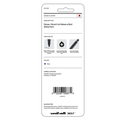 uniball 307 Retractable Gel Pens, Medium Point, 0.7mm, Blue Ink, 3/Pack (1927593)