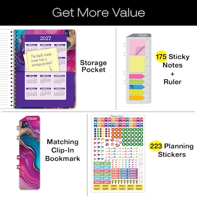 2026-2027 Excello Brands 8.5" x 11" Academic Weekly & Monthly Planner, Paperboard Cover, Pink Purple Marble (FSHN-AY26-8511-22)