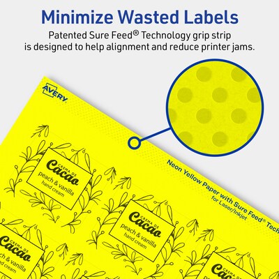 Avery Rectangle Laser/Inkjet Multipurpose Labels, 1-13/16" x 2-3/16", Neon Yellow (960/Box)