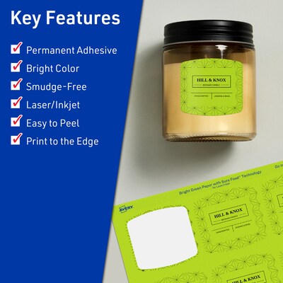 Avery Laser/Inkjet Multipurpose Square Labels, 2 x 2-3/16, Bright Green, 240/Pack (94124)