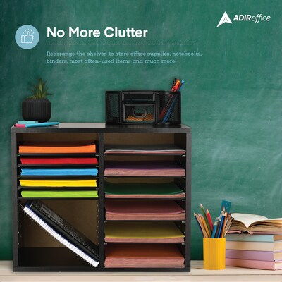 AdirOffice 500 Series 12-Compartment Literature Organizer, 20" x 11.8", Black (500-12-BLK)