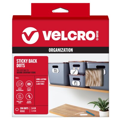 Velcro Sticky Back Adhesive Back Hook and Loop Dots Fastener, 0.75, Beige, 200/Roll (90140)