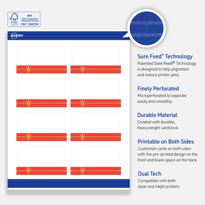 Avery Gold-Red Gift Matte Blank Card, White, 80/Pack (S00-FG4)