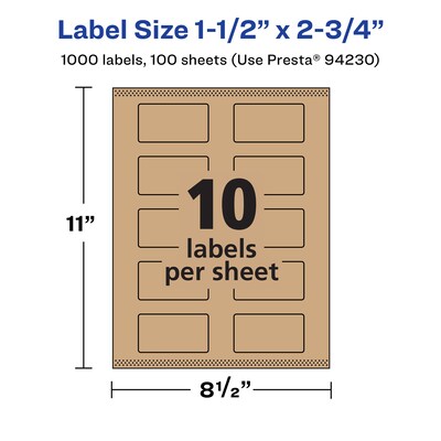 Avery Laser/Inkjet Multipurpose Labels, 2.75" x ", Kraft Brown, 1000/Box (94230)