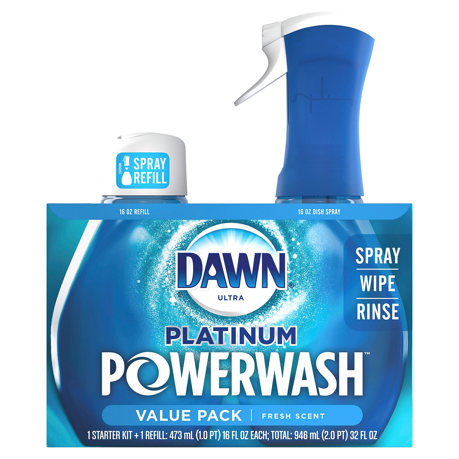 Dawn Ultra Platinum Powerwash Liquid Dish Soap with Refill, Fresh Scent, 16 fl oz. (31836)