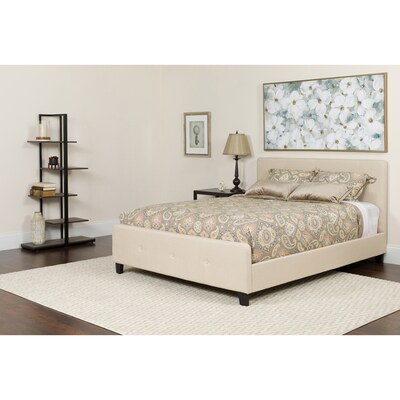 Flash Furniture Tribeca Tufted Upholstered Platform Bed in Beige Fabric with Memory Foam Mattress, King (HGBMF20)