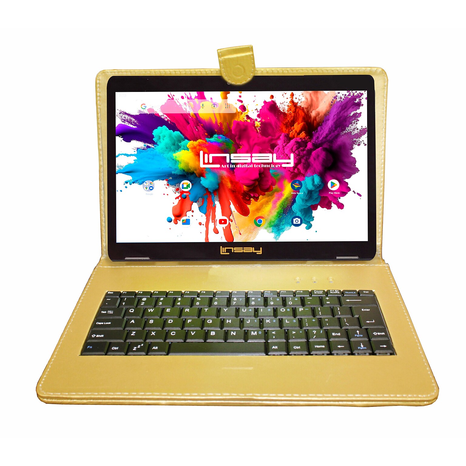 Linsay Octa Core 10.1 Tablet, 4GB RAM, 128GB Storage, Android 13, Bundled with Golden Keyboard and Stylus Pen