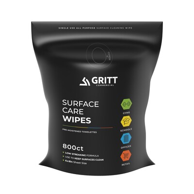 Gritt Commercial Surface Care All-Purpose Cleaning Wipes, 800 Wipes/Bag, 4/Carton (GRI5-RW-4)