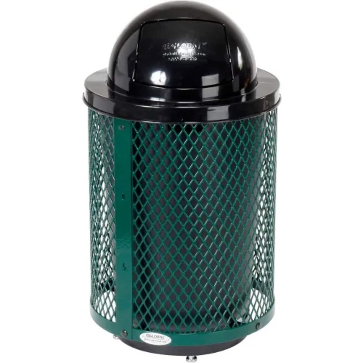Global Industrial Outdoor Diamond Steel Trash Can w/ Dome Lid & Base, 36 Gallon, Green (261948GND)
