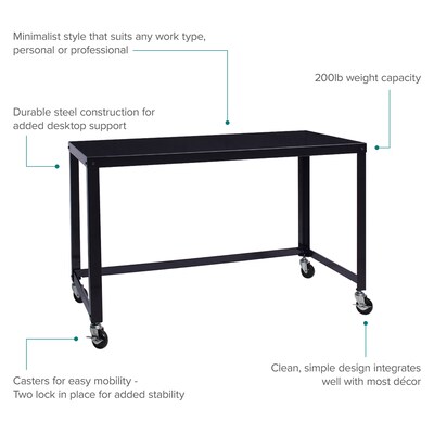 Space Solutions 48" Wide Metal Mobile Desk Workstation with Wheels, Black (21113)