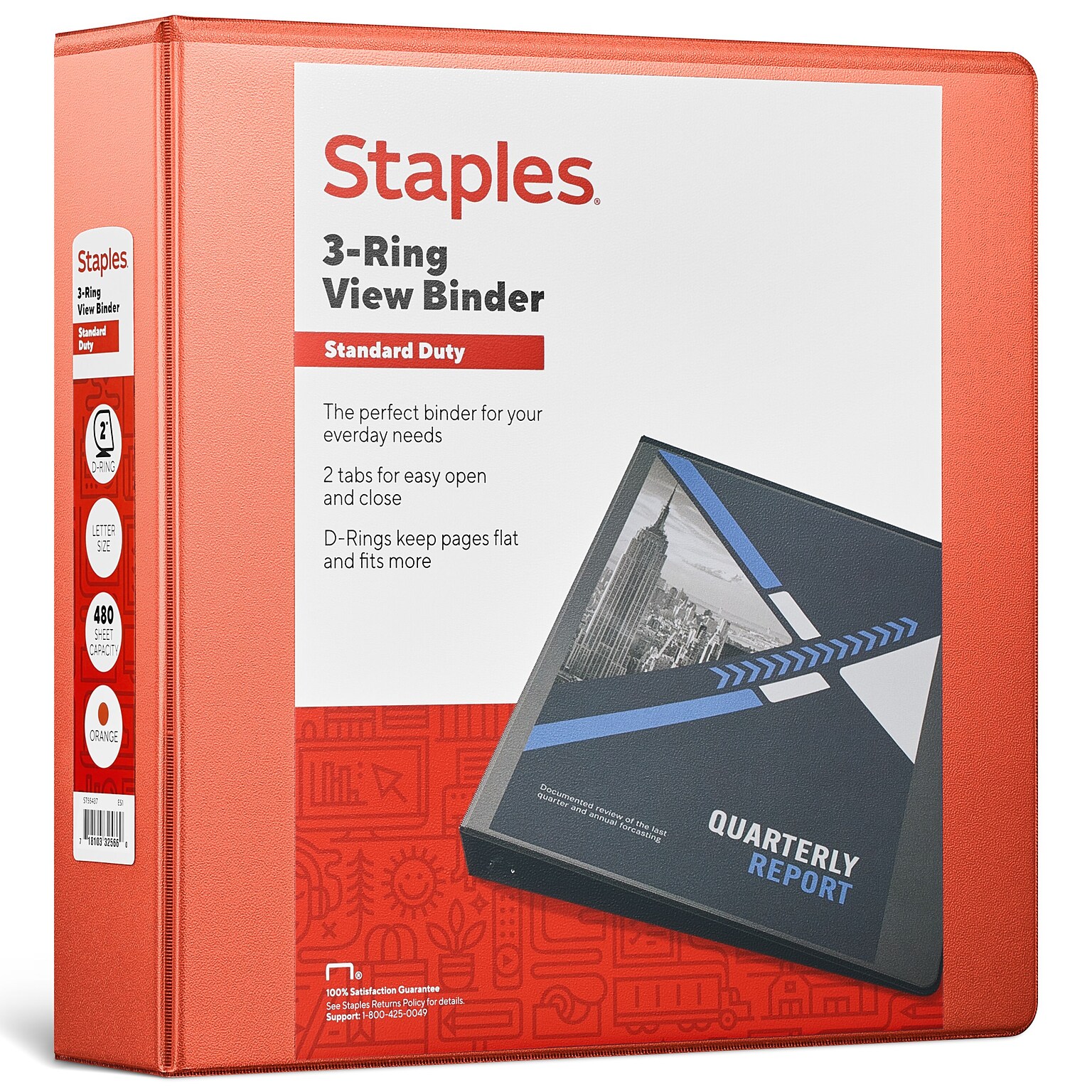 Staples® Standard 2 3 Ring View Binder with D-Rings, Orange (26446-CC)