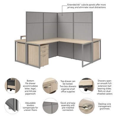 Bush Business Furniture Easy Office 66"H x 119"W 4 Person X-Shaped Cubicle Panel Workstation, Natural Elm (EODH76SNE-03K)