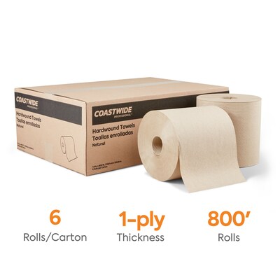 Coastwide Professional™ Recycled Hardwound Paper Towels, 1-ply, 800 ft./Roll, 6 Rolls/Carton (CW21812)