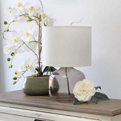 Simple Designs Glass Table Lamp Fabric Shade, Smoke with White Shade (LT2064-SMW)