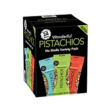 Wonderful Pistachios Variety Pack, No Shells, 0.75 oz., 24 Bags/Box (070146A29V)