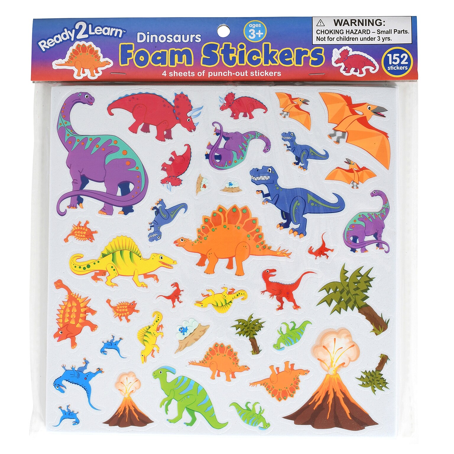 Ready2Learn Foam Dinosaur Stickers, Multicolored, 152/Pack (CE-10085)