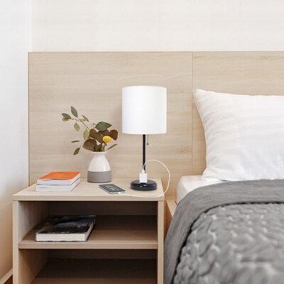 Creekwood Home Oslo 19.50" LED Table Lamp with Power Outlet Base, Black/White (CWT-2008-BA)