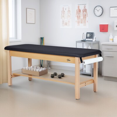 Aristo Wood H-Brace Physician Exam Table with Shelf, Cabinet, Paper Cutter, and Holder, 500lbs. Capacity, Black