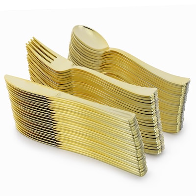 Elama Round Plastic Dinnerware Set, White/Gold, 600 Pieces (935124342M)