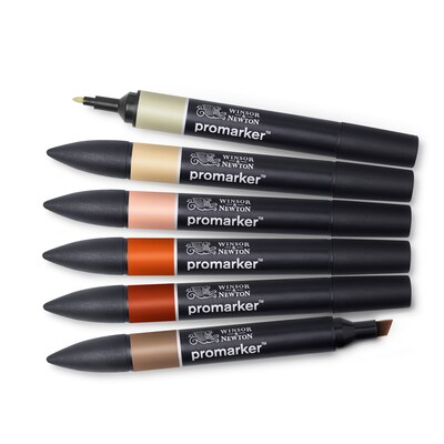 Winsor & Newton Promarker Dual-Tip Alcohol Based Marker, Earth Tones, 6/Pack (WNX0290160)