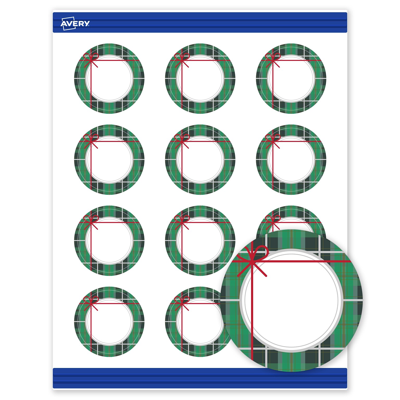 Avery Silver-Green Plaid Matte Blank Card, White, 120/Pack (S00-FJ8)