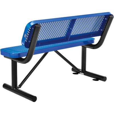 Global Industrial 4 Outdoor Steel Bench w/ Backrest, Perforated Metal, Blue (695744BL)
