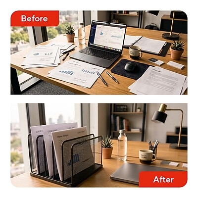TRU RED Wire Mesh File Organizer, 5-Compartment, Matte Black – Vertical Desktop Sorter for Files, Folders & Mail