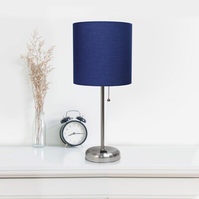 Simple Designs 19.5" LED Table Lamp, Brushed Steel/Navy Blue Shade (LT2024-NAV-CCLB)